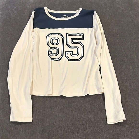 Pink Republic Tops - Cream and Navy Long Sleeve Top with 95 Graphic